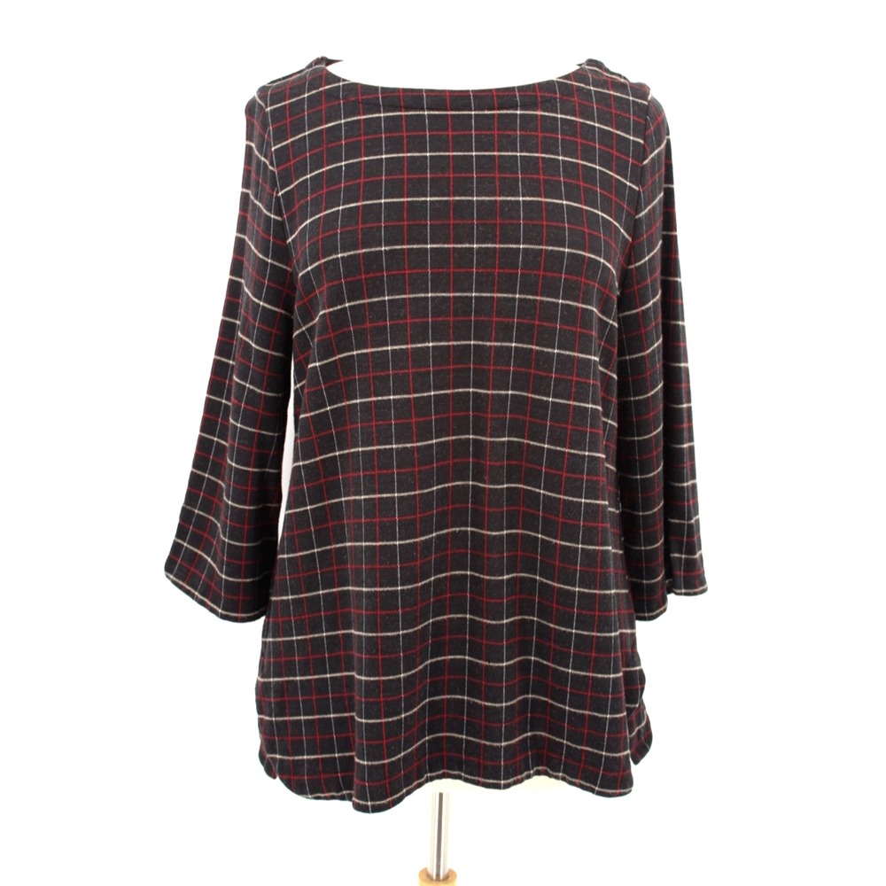 J Jill Shirt Top‎ Womens L Petite Ponte Knit Plaid Stretch Casual Mature Chic